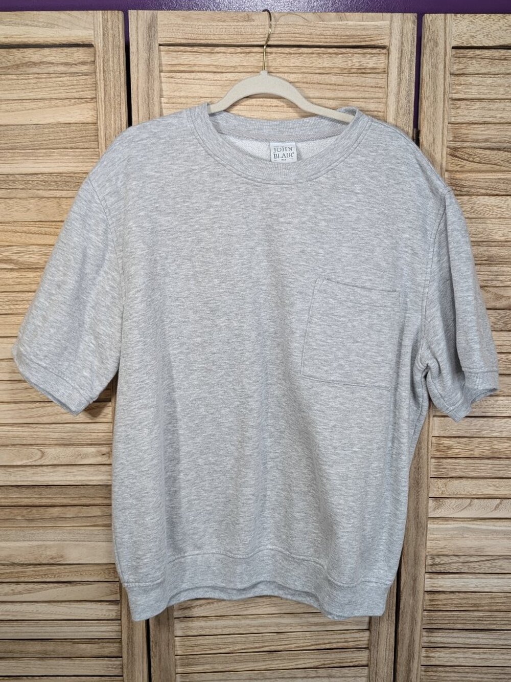 John Blair Light Gray Short-Sleeve Sweatshirt with Pocket Size XL